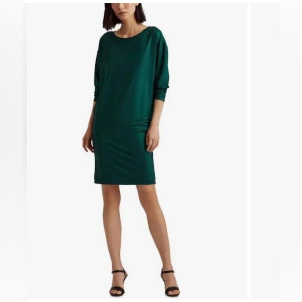 Lauren Ralph Lauren women Dress Size M Green Emerald Long Sleeves Stretch Knit